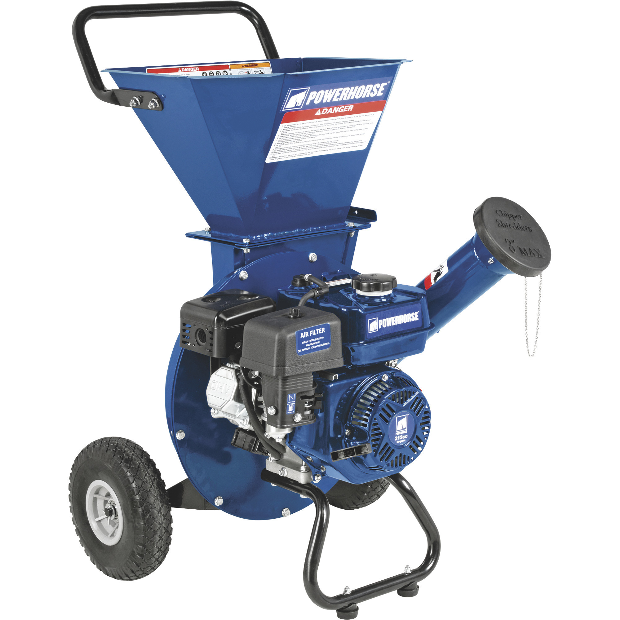 Powerhorse 3-in-1 Wood Chipper/Shredder, 212cc OHV Engine, 3in. Chipping Capacity